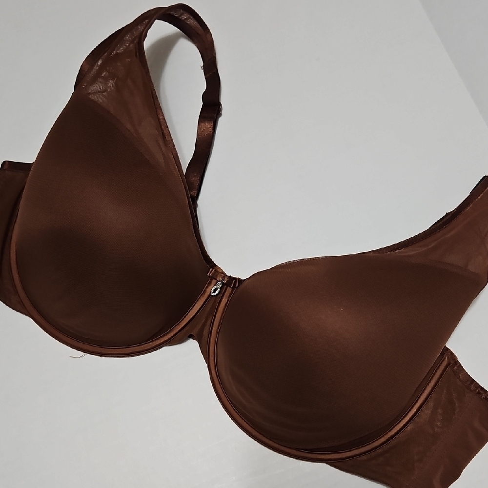 Curvy Couture Chocolate Brown Underwire Sheer Mesh Push Up Bra Size 44D